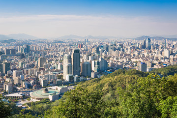 Wall Mural - Seoul city and Downtown skyline in aerial, South Korea