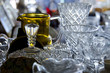 Antique crystal and glassware items in shop