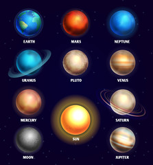 Sticker - planets of solar system and sun education vector illustration