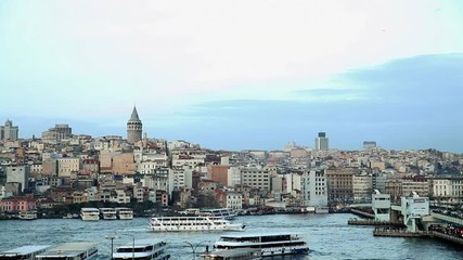 Wall Mural - Landmark of Istanbul, Galata Tower and Galata Bridges