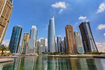 View on the Jumeirah Lakes Towers skyscrapers. Dubai, UAE.