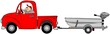 Illustration of a man driving a pickup truck hauling an aluminum fishing boat on a trailer.