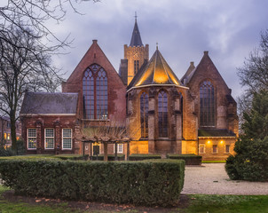 Grote of Sint Jans church in Schiedam Netherlands in the evening