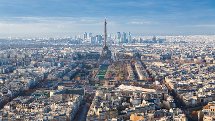 above view of eiffel tower in paris cityscape