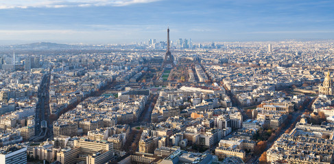 above view of eiffel tower in paris city in winter