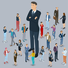 Wall Mural - big boss leader office abstract with a background of Isometric people