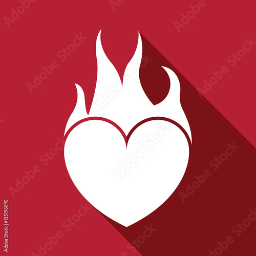 Heart On Fire Vector Flat Icon With Long Shadow Love Symbol