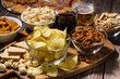 fast food, assortment of snacks for beer