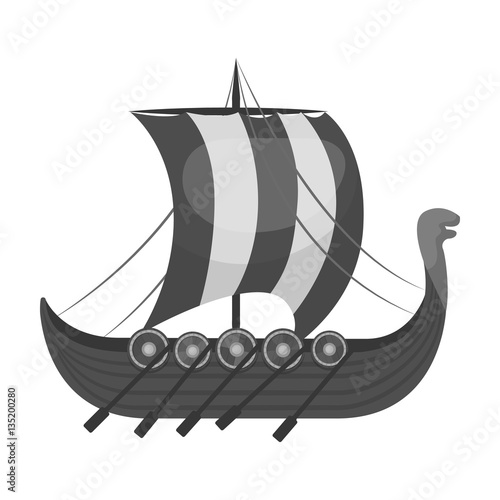 Viking's ship icon in monochrome style isolated on white background