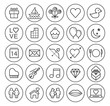 © treter - Set of Quality Universal Standard Minimal Simple Valentine's Day Black Thin Line Icons on Circular Buttons on White Background