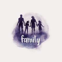 Wall Mural - watercolour style family, Parents and children walking together. vector illustration