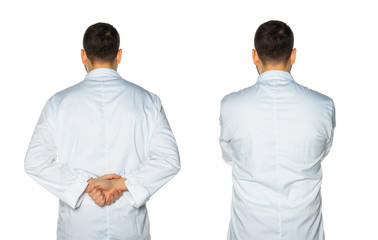 Young chef on white background.