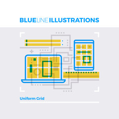 Fototapete - Uniform Grid Blue Line Illustration.
