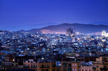 Poster - Barcelona in sunset time, Spain