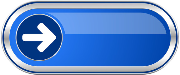Poster - Right arrow long blue web and mobile apps banner isolated on white background.