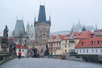 Wall Mural - Prague, Czech - November, 24, 2017: People on Charles Bridge in Prague