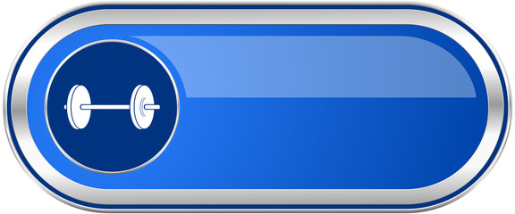 Aufkleber - Fitness long blue web and mobile apps banner isolated on white background.