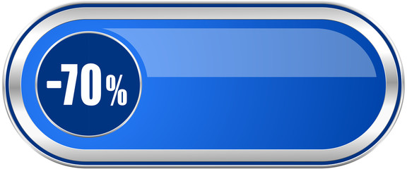 Poster - 70 percent sale retail long blue web and mobile apps banner isolated on white background.