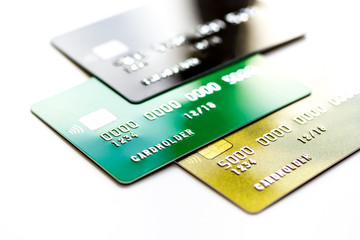 Wall Mural - pile of credit cards on white background