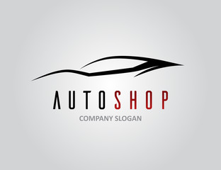 Wall Mural - Auto car dealer logo design with concept sports vehicle icon silhouette on light grey background. Vector illustration.