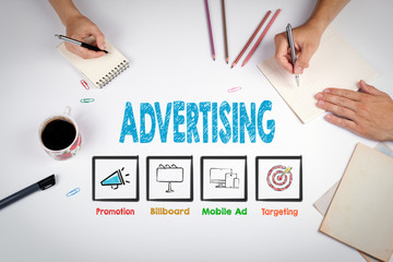 Wall Mural - Advertising Concept. The meeting at the white office table.