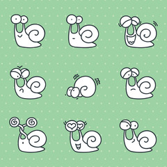 Wall Mural - Set of funny doodle snails. Vector illustration.