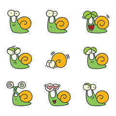 Wall Mural - Set of funny snails isolated on white background. Doodle vector illustration.