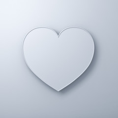 Poster - White heart shape on white wall background with shadow, valentines day background 3D rendering