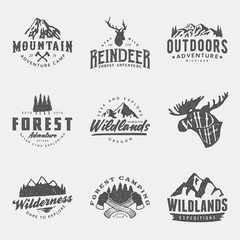 Wall Mural - set of vintage hand drawn outdoor adventure badges and labels