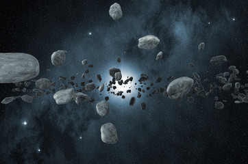 Canvas Print - group of asteroids scattered in the outer space