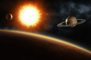 Wall Mural - glowing sun and the solar system planets