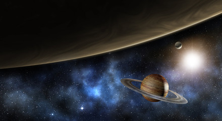 Wall Mural - jupiter, saturn and the milky way