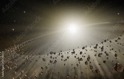 Fotografie, Obraz shining explosion and scattered rocks in the deep space
