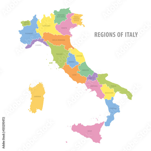 Zdjęcie XXL Mapa wektorowa administracyjnego koloru Włoch