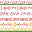 Festive spring seamless pattern brushes. Endless horizontal borders with flowers on green grass.For your design, greeting cards,  wrappings, fabrics, announcements.