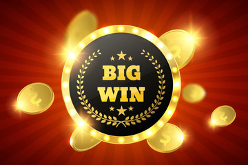 Wall Mural - Big Win retro banner with glowing lamps. Vector