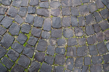 Stone Pavement Texture. Granite Cobblestoned  Background. Abstract  Of Old Cobblestone  Close-up. Seamless . Prague