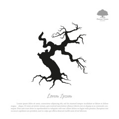 Wall Mural - Silhouette of the old broken tree on a white background. Black d