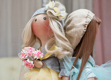 Two Handmade Rag Dolls - Blonde And Brown-haired