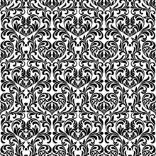 Damask Seamless Pattern. Hearts Made In Swirls, Leaves And Floral Elements On A Floral Background. Vintage Style