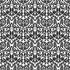 Damask Seamless pattern. Hearts made in swirls, leaves and floral elements on a floral background. Vintage style