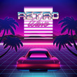 80s Retro Sci-Fi Background. Vector retro futuristic synth retro wave illustration in 1980s posters style