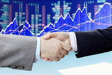 Aufkleber - Closeup of handshake on financial chart background 
