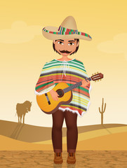 Wall Mural - Mexican man with sombrero and guitar