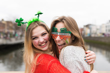 Female Best Friends Having Fun During St Patrick's Day In Dublin