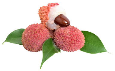 Wall Mural - Fresh lychee exotic fruit with leaf isolated