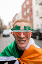 Funny Young Irish Man With St Patrick's Day Glasses . Dublin Ire