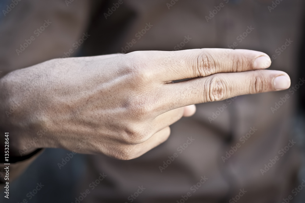 Sign Language Using One Hand One handed American sign language for dumb & Deaf persons. Stock Photo ...