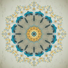 Round Vector  Floral Pattern On  Vintage Plaster Background