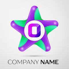 Letter O vector logo symbol in the colorful star on grey background. Vector template for your design